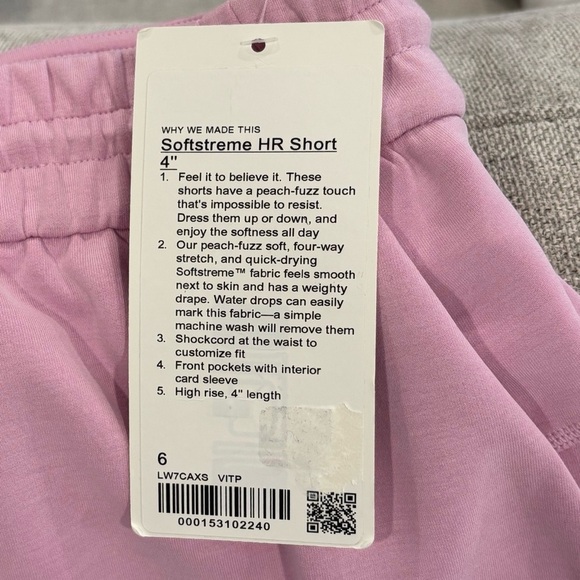 NWT Lululemon Softstreme High Rise Shorts In Vita Pink 4" Size 6 - Picture 6 of 8